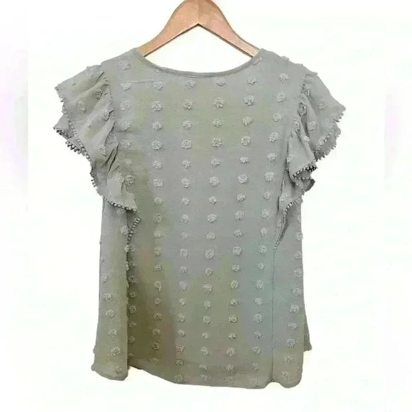 Blu Pepper Textured Flutter Sleeve Top, EUC, Dusty Mint, Size S - Picture 4 of 8